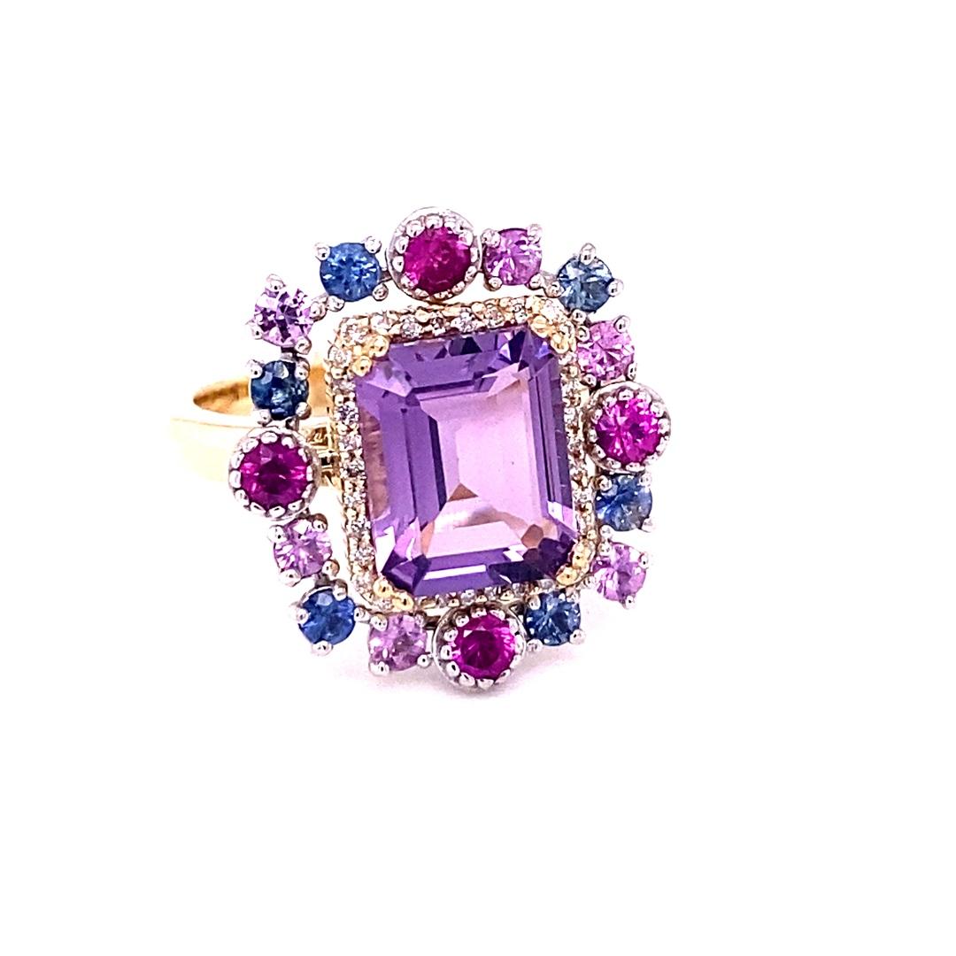 3.91 Carat Natural Amethyst Diamond Sapphire White Gold Cocktail Ring

Or it can be a gorgeous and uniquely designed engagement ring alternative for a fraction of the price.  

This ring has a bright and vivid purple Emerald Cut Amethyst that weighs
