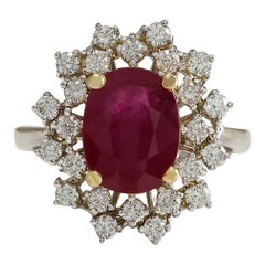 Natural Ruby Diamond Ring In 14 Karat White Gold
