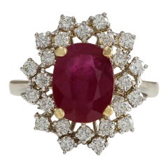 Natural Ruby Diamond Ring In 14 Karat White Gold 