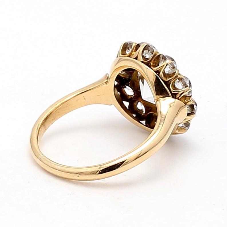 Women's 3.91 Carat Old European Cut I VVS Diamond 18 Karat Yellow Gold Cluster Ring For Sale