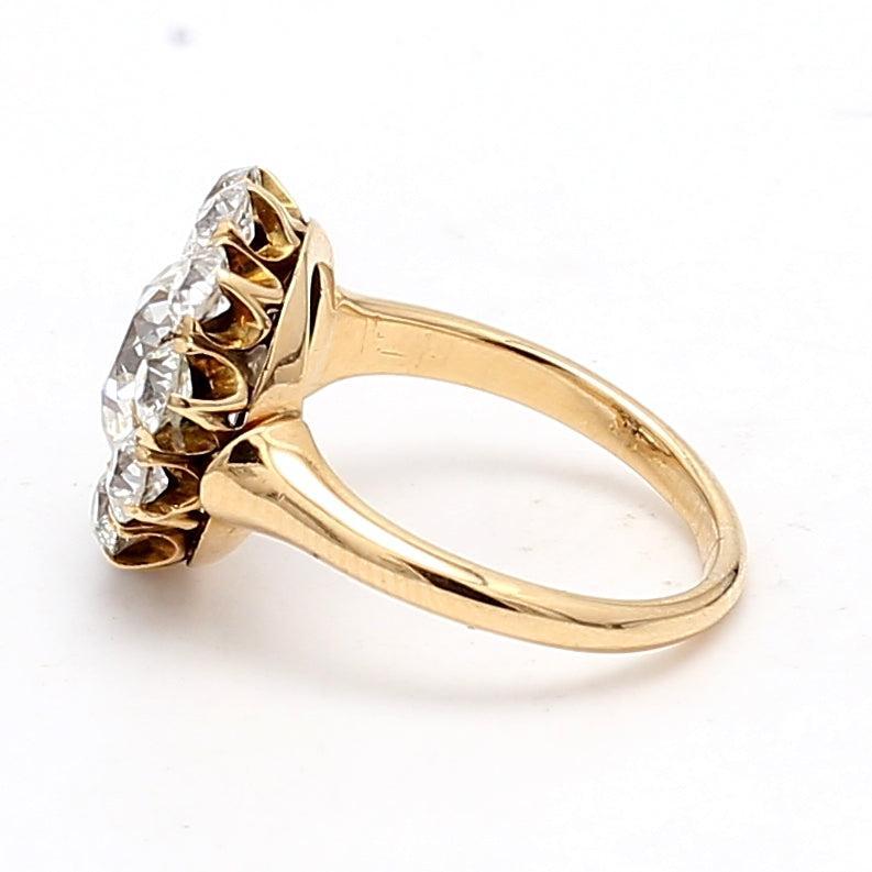 3.91 Carat Old European Cut I VVS Diamond 18 Karat Yellow Gold Cluster Ring For Sale 3
