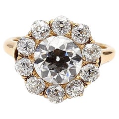 3.91 Carat Old European Cut I VVS Diamond 18 Karat Yellow Gold Cluster Ring