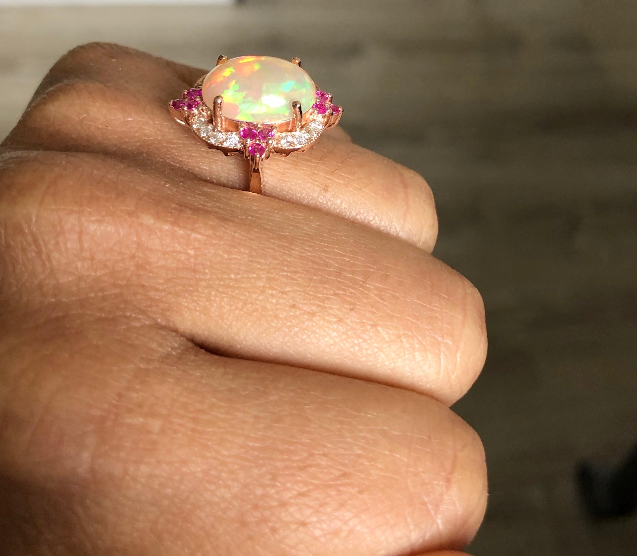 Contemporary 3.91 Carat Opal Pink Sapphire Diamond 14 Karat Rose Gold Ring