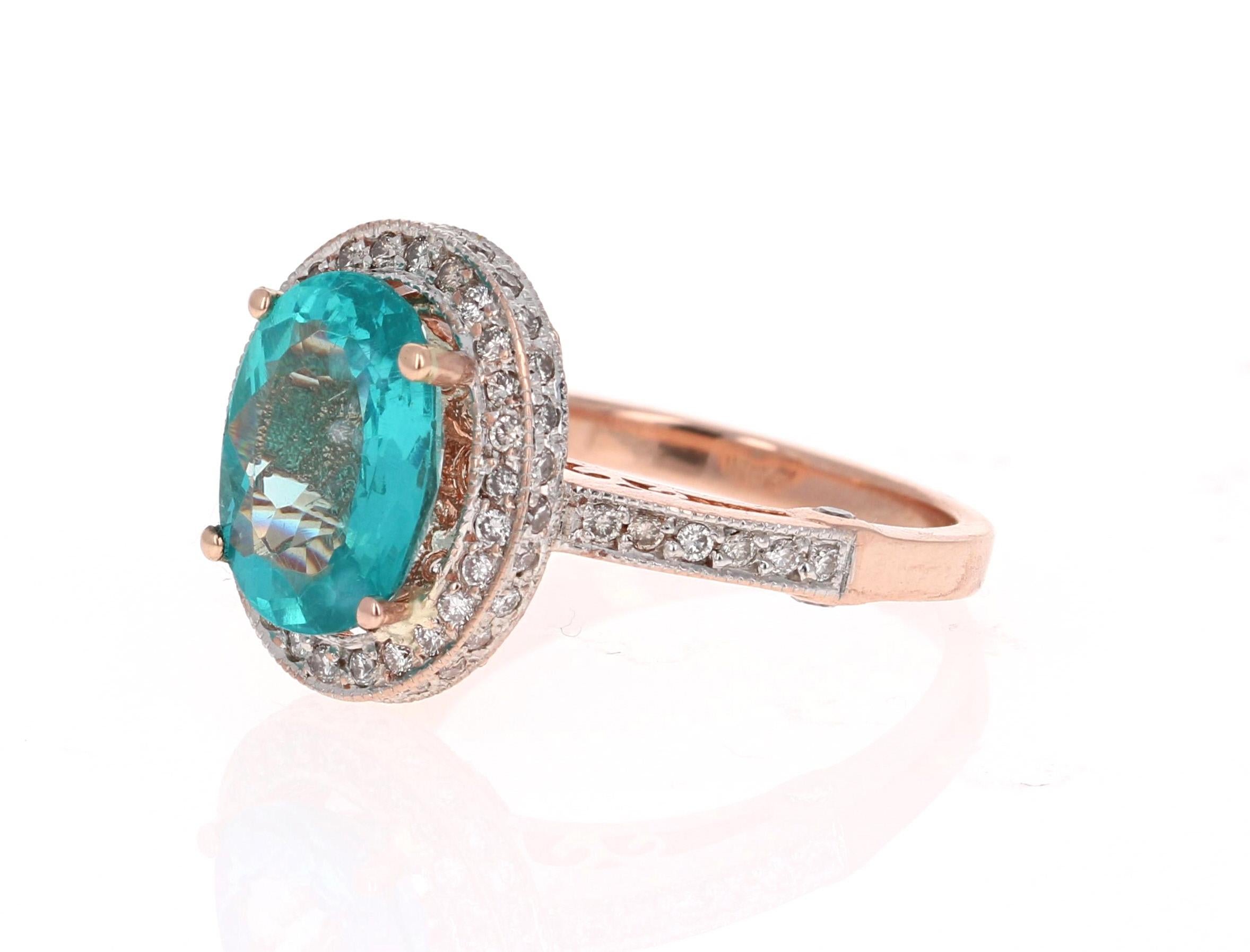 Modern 3.91 Carat Oval Cut Apatite Diamond 14 Karat Rose Gold Ring