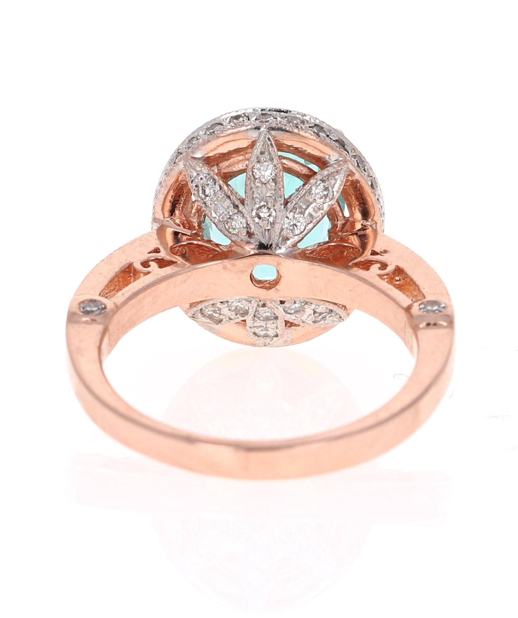 3.91 Carat Oval Cut Apatite Diamond 14 Karat Rose Gold Ring In New Condition In Los Angeles, CA