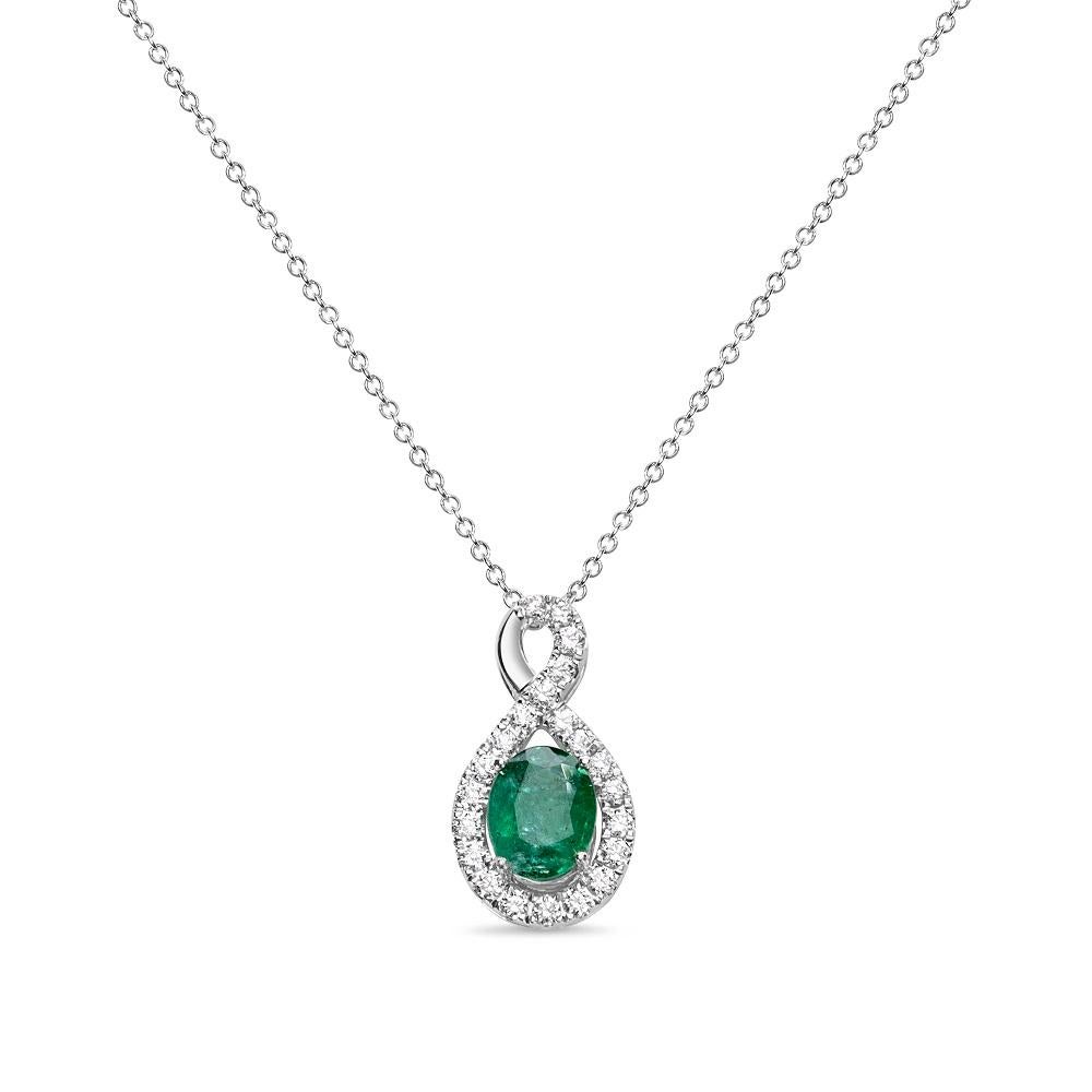 The 3.91-carat oval emerald serves as the central stone in the pendant. The oval cut provides a sleek, elongated shape, which can be very elegant. The emerald’s rich green color is sure to be vibrant and eye-catching. The pendant includes 22