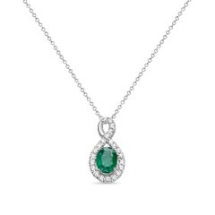 3.91 Carat Oval Green Emerald & Diamond Pendant 14K White Gold Elegant & Timeles