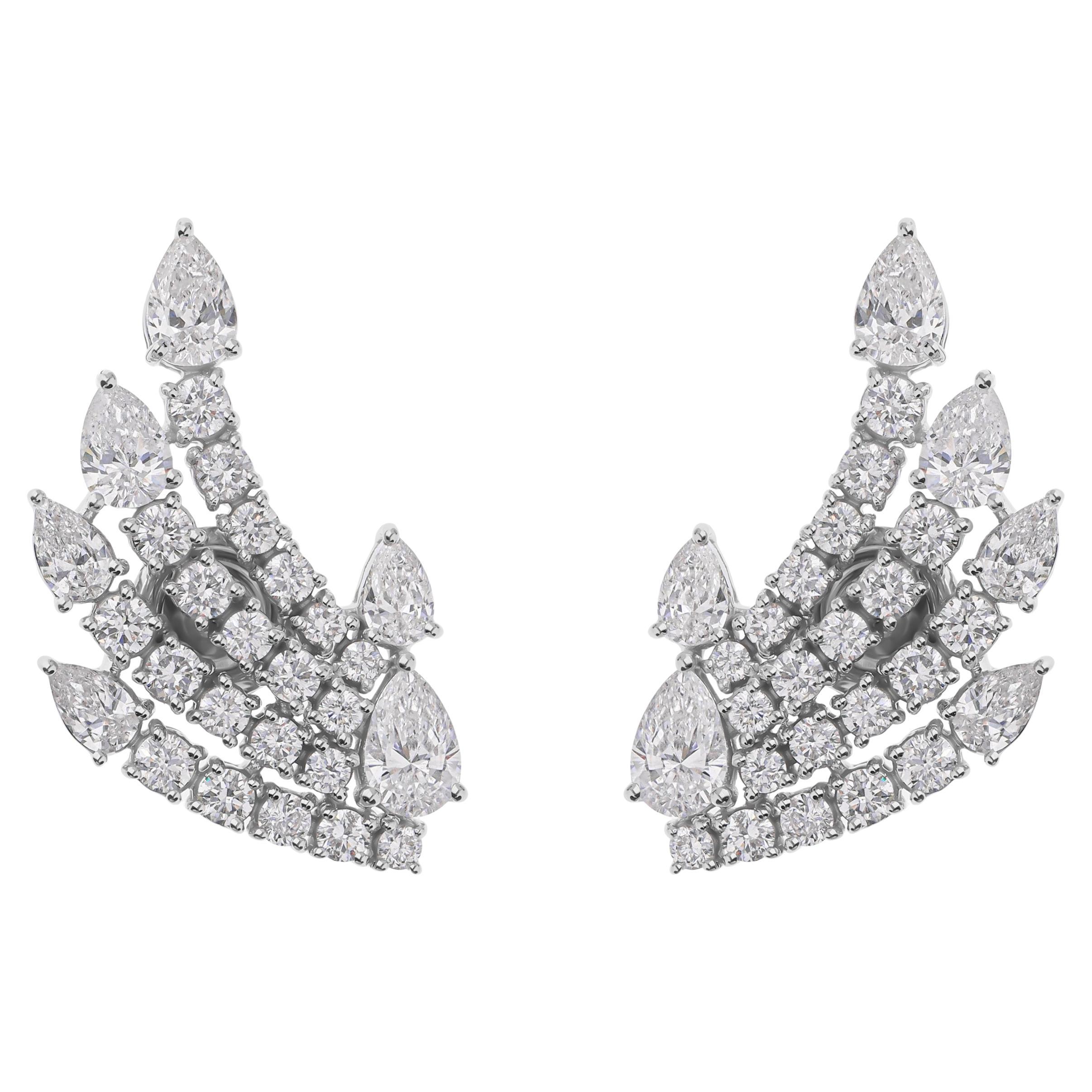 3.91 Carat SI Clarity HI Color Diamond Wing Stud Earsings 18 Karat White Gold