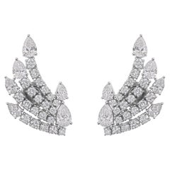 3.91 Carat SI Clarity HI Color Diamond Wing Stud Earrings 18 Karat White Gold