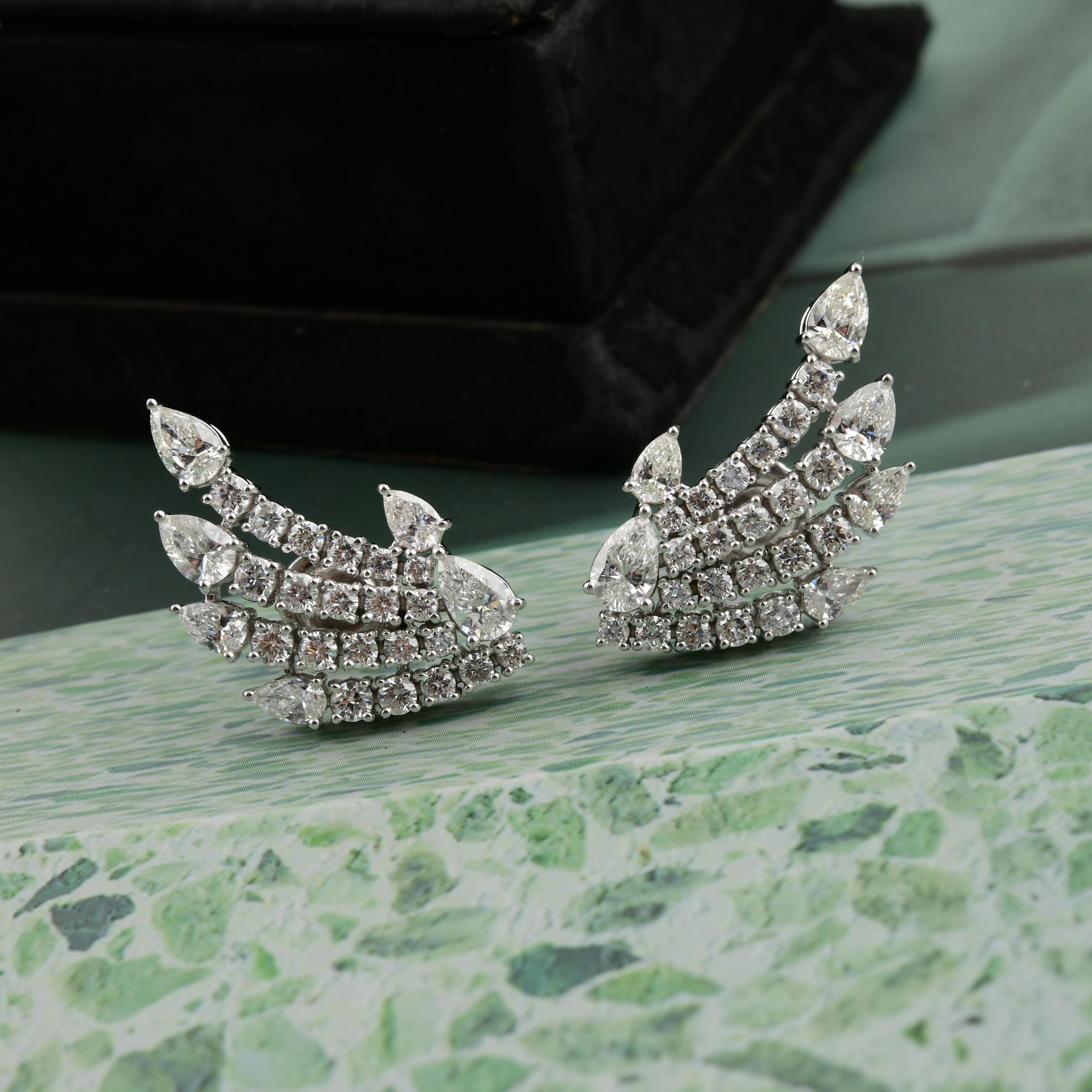 Pear Cut 3.91 Carat SI Clarity HI Color Pear Round Diamond Earrings 18 Karat White Gold For Sale