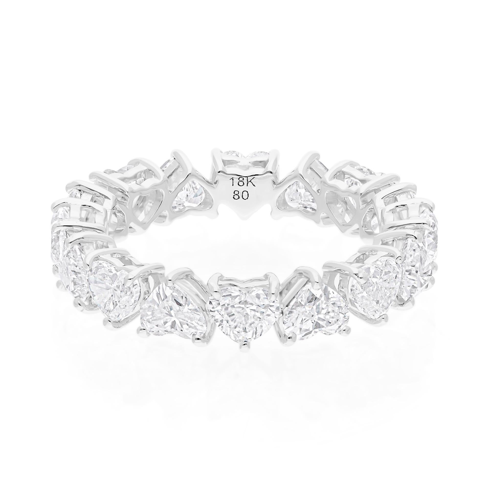 Modern 3.91 Carat SI/H Heart Shape Diamond Band Ring 18 Karat White Gold Jewelry For Sale
