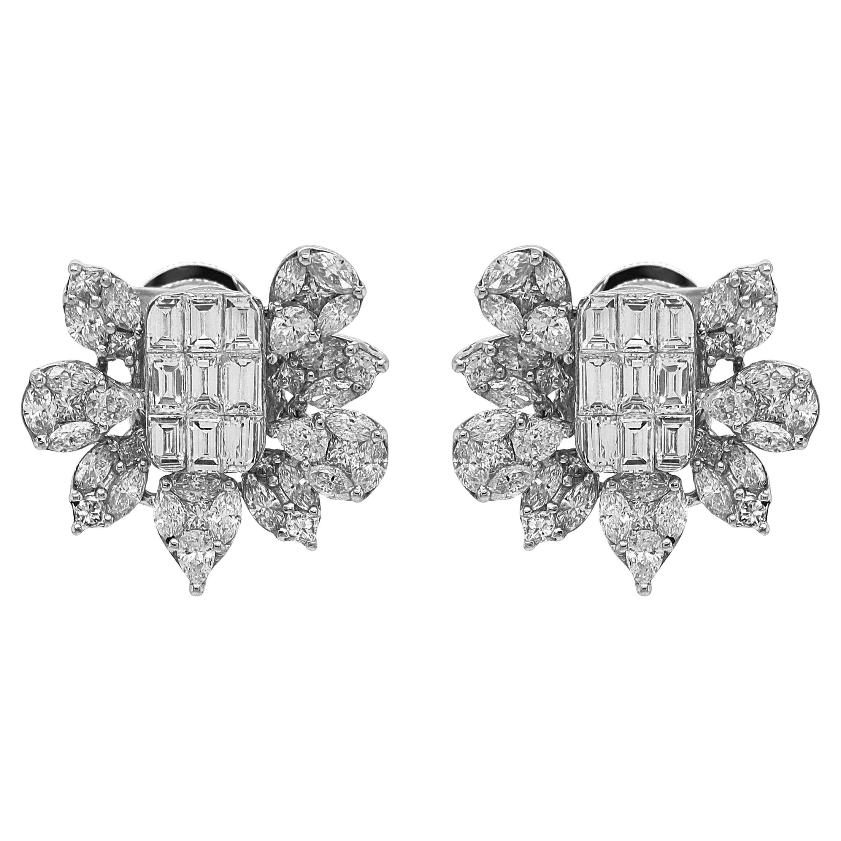 3.91 Carat White Diamond White Gold Earrings