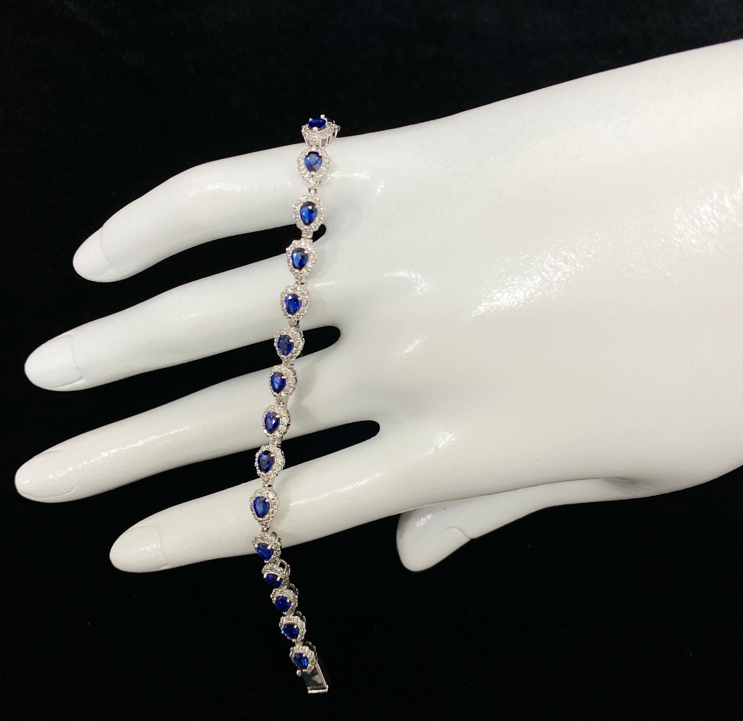 A beautiful Tennis Bracelet featuring a total of 3.91 Carats of Natural Sapphires and 1.91 Carats of Diamond Accents set in Platinum. The Sapphires are of 4x3mm size. Sapphires have extraordinary durability - they excel in hardness as well as