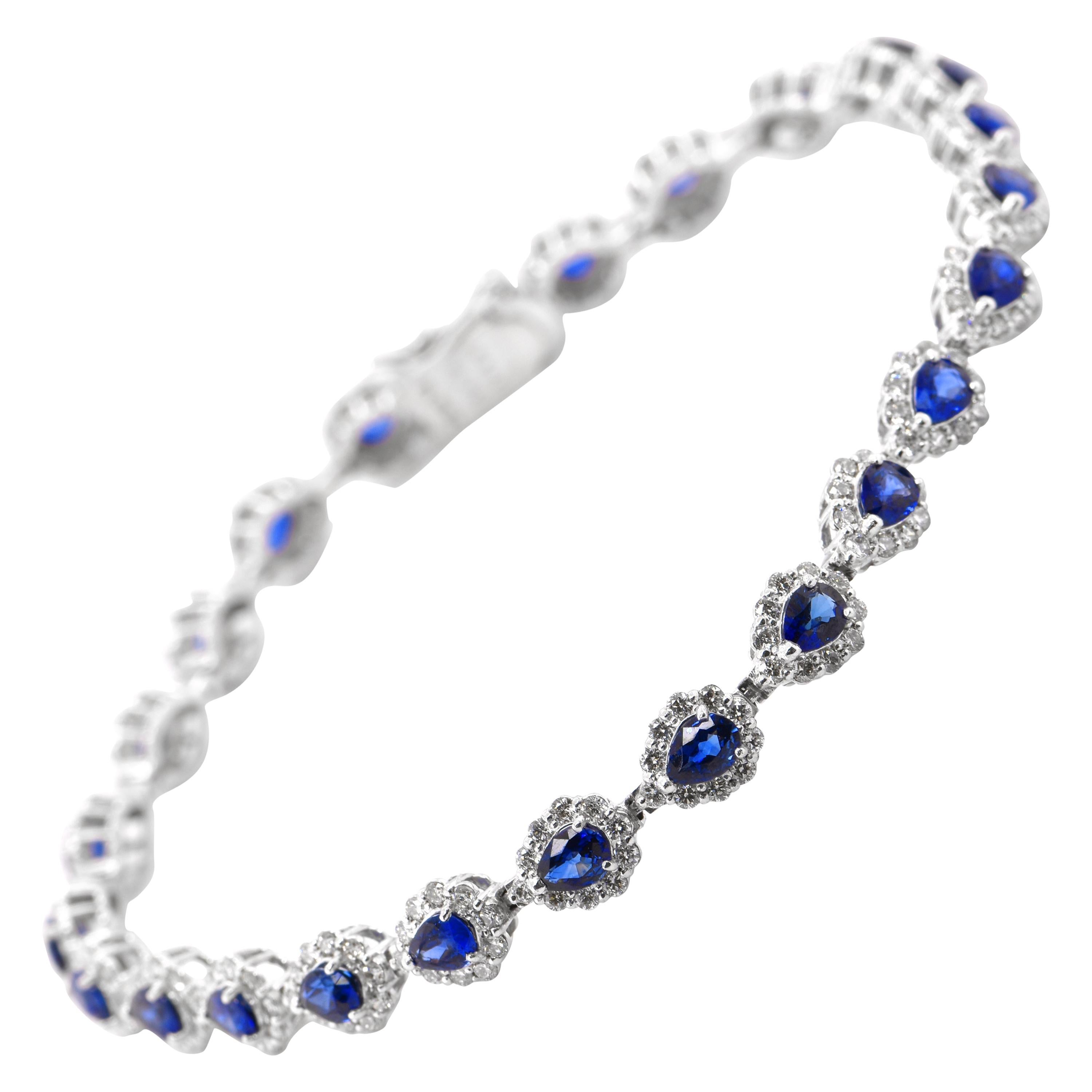 3.91 Carats, Natural Sapphire and Diamond Tennis Bracelet Set in Platinum