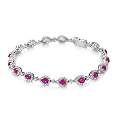3.91 Carats Natural, Unheated Rubies and Diamond Bracelet Made in Platinum