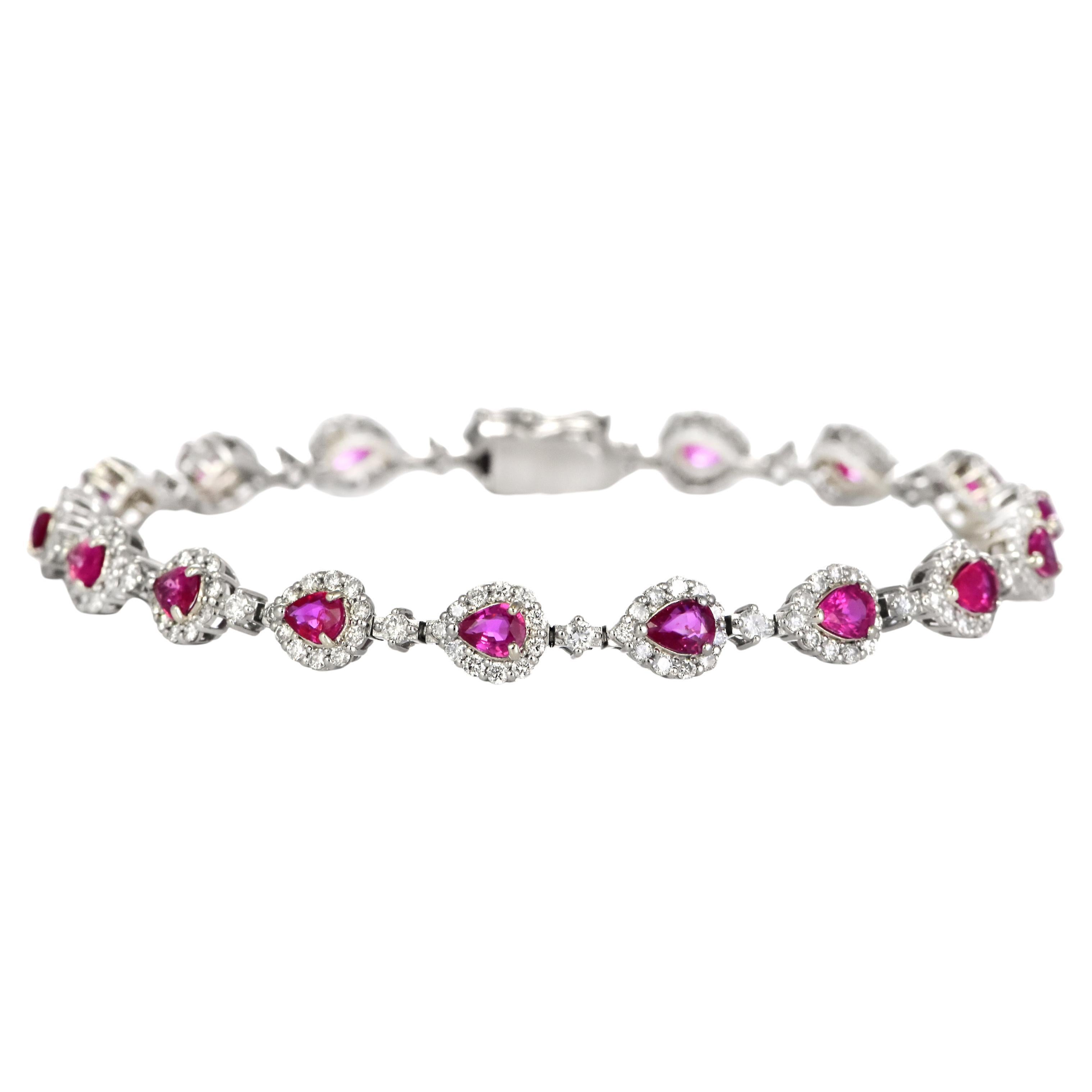 3,91 Karat Natürliche, unerhitzte Rubine und Diamant-Armband aus Platin