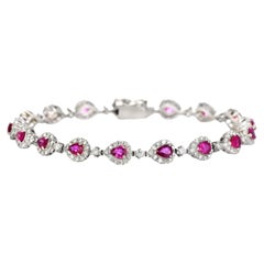 3.91 Carats Natural, Unheated Rubies and Diamond Bracelet Made in Platinum