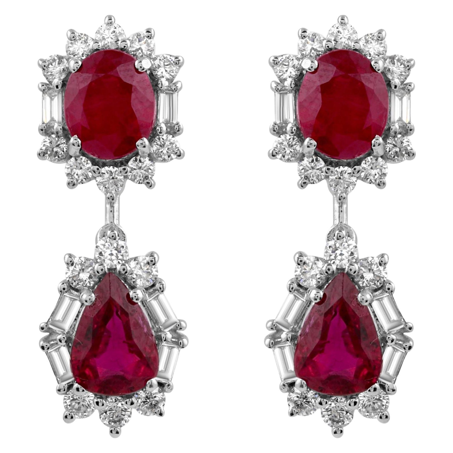 3.15 ct Ruby & 0.76 ct Diamond Halo Drop Earrings 14K White Gold Bridal Gift