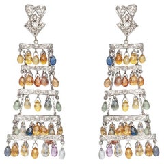 39.10 Carat Multi-Color Sapphire Chandelier Earrings with Diamonds