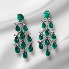 39.16 Carats Zambian Emerald Diamond Dangle Earrings