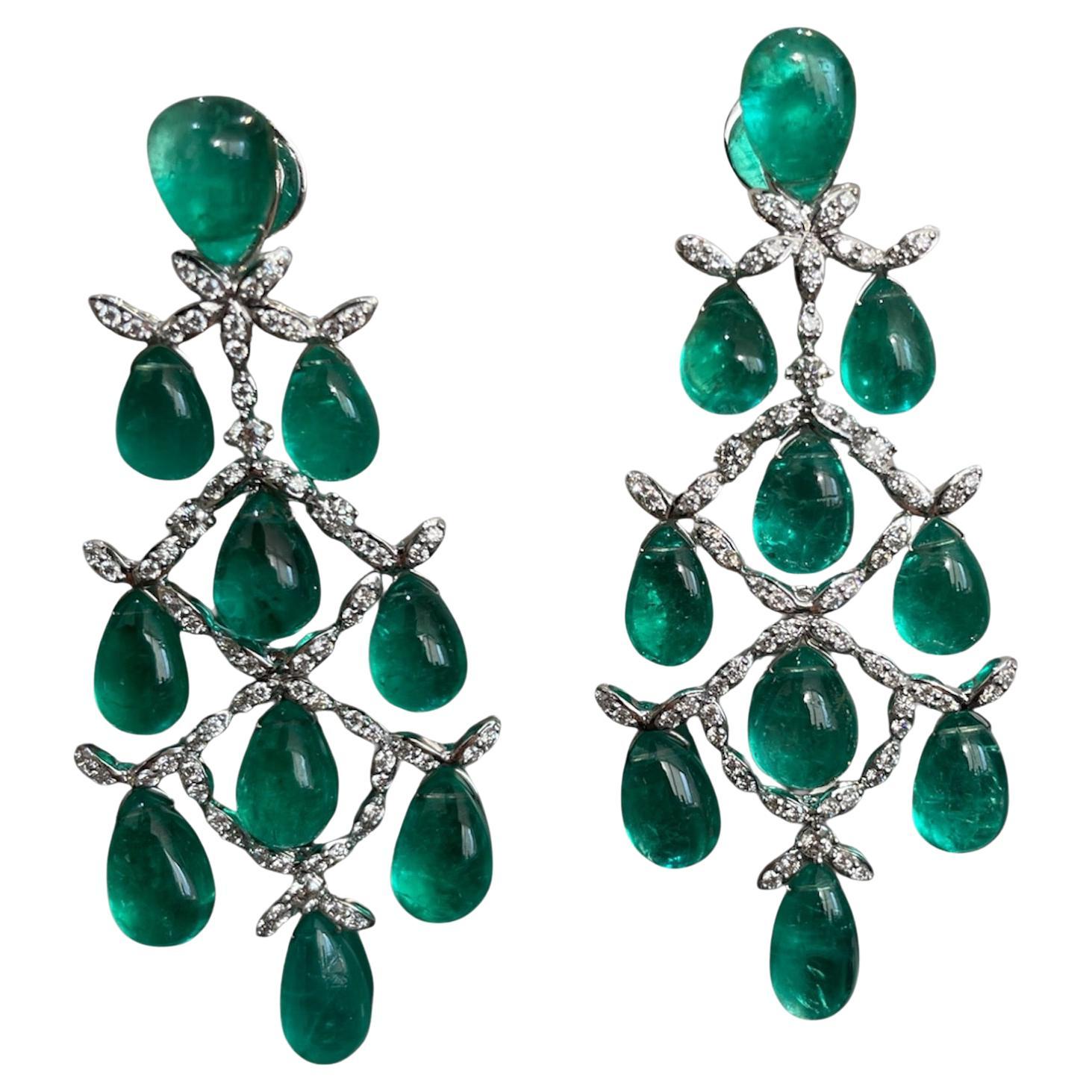 39.16 Carats Zambian Emerald Diamond Dangle Earrings