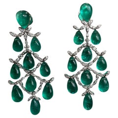 39.16 Carats Zambian Emerald Diamond Dangle Earrings