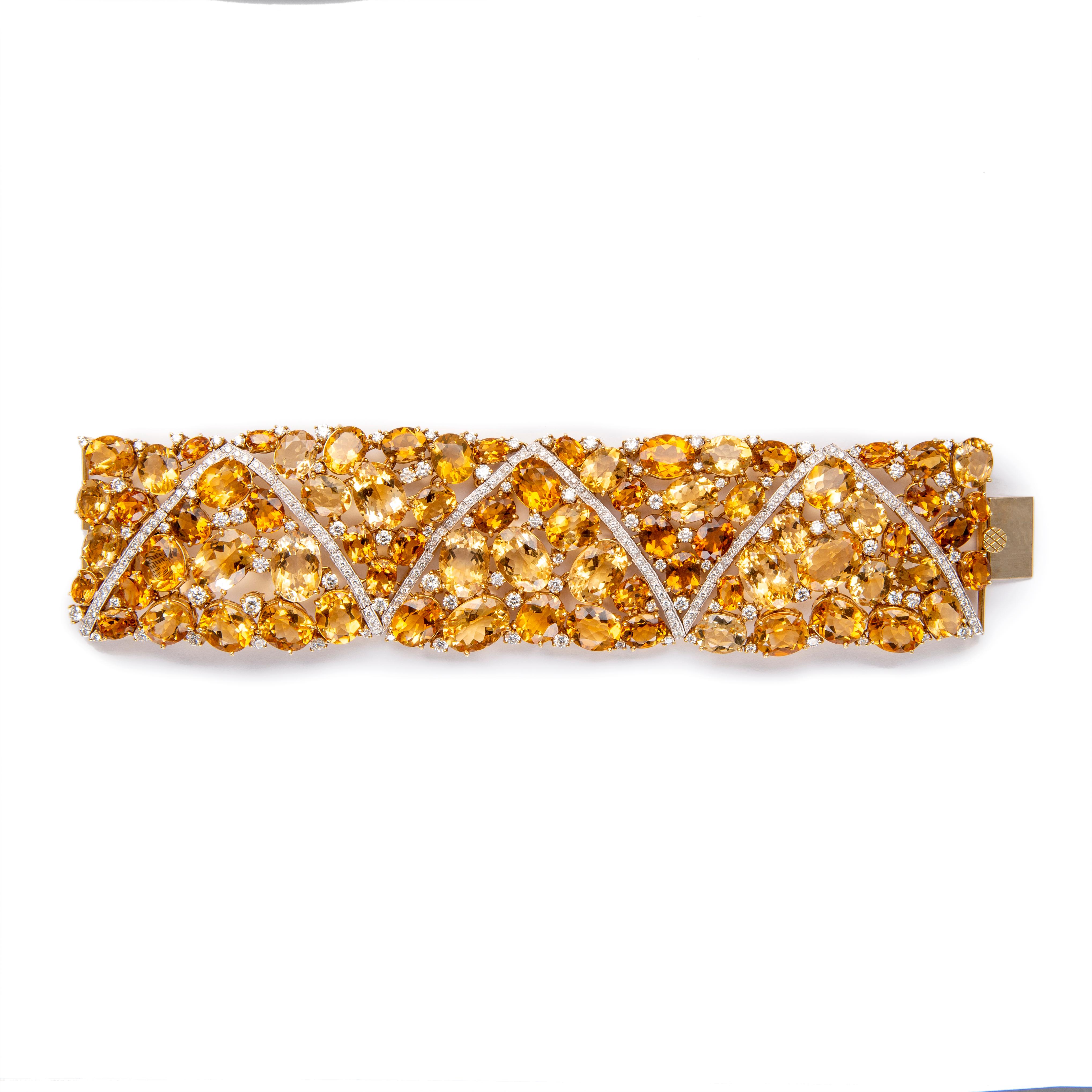 391,86ct Citrin & Diamant Halskette, Armband, & Ohrringe Set 18k Gelbgold (Ovalschliff) im Angebot