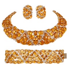 391.86ct Citrine & Diamond Necklace, Bracelet, & Earrings Set 18k Yellow Gold