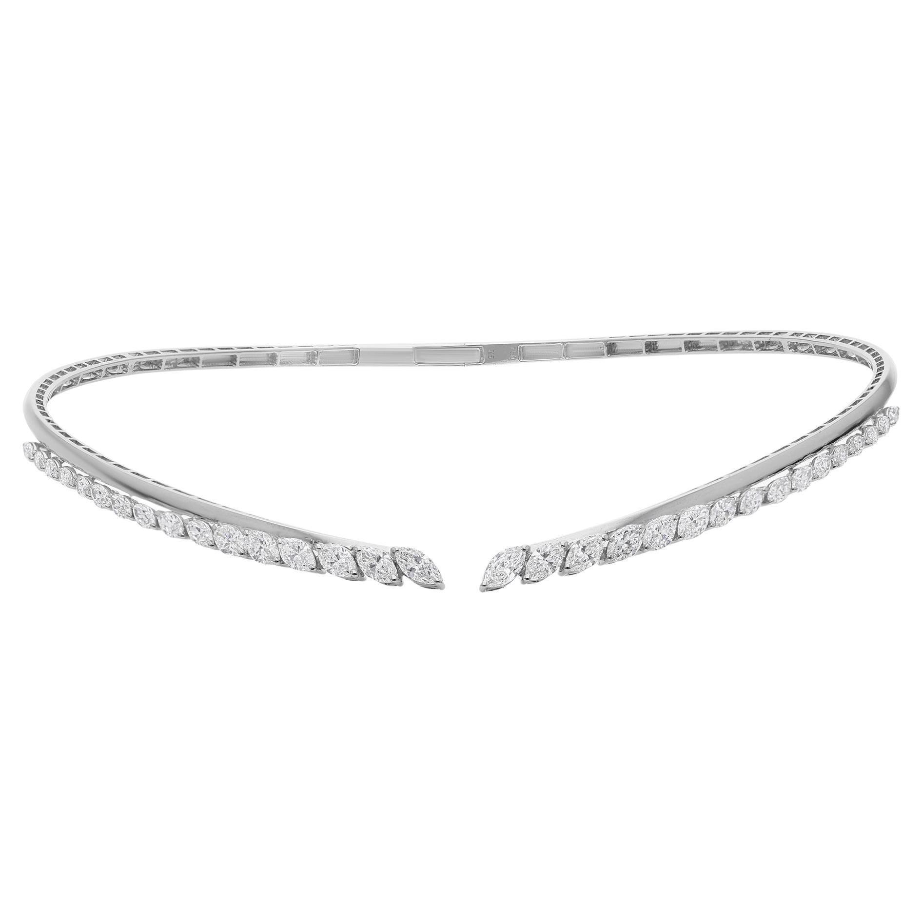 3.91Ct Marquesa de Diamantes Naturales Collar Abierto de Novia Oro Blanco 14 Kilates