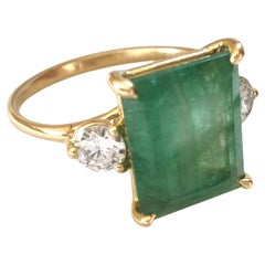 3.91ct Natura Emerald Diamond Three-Stone Ring  18K  Yellow Gold  Handmade gift