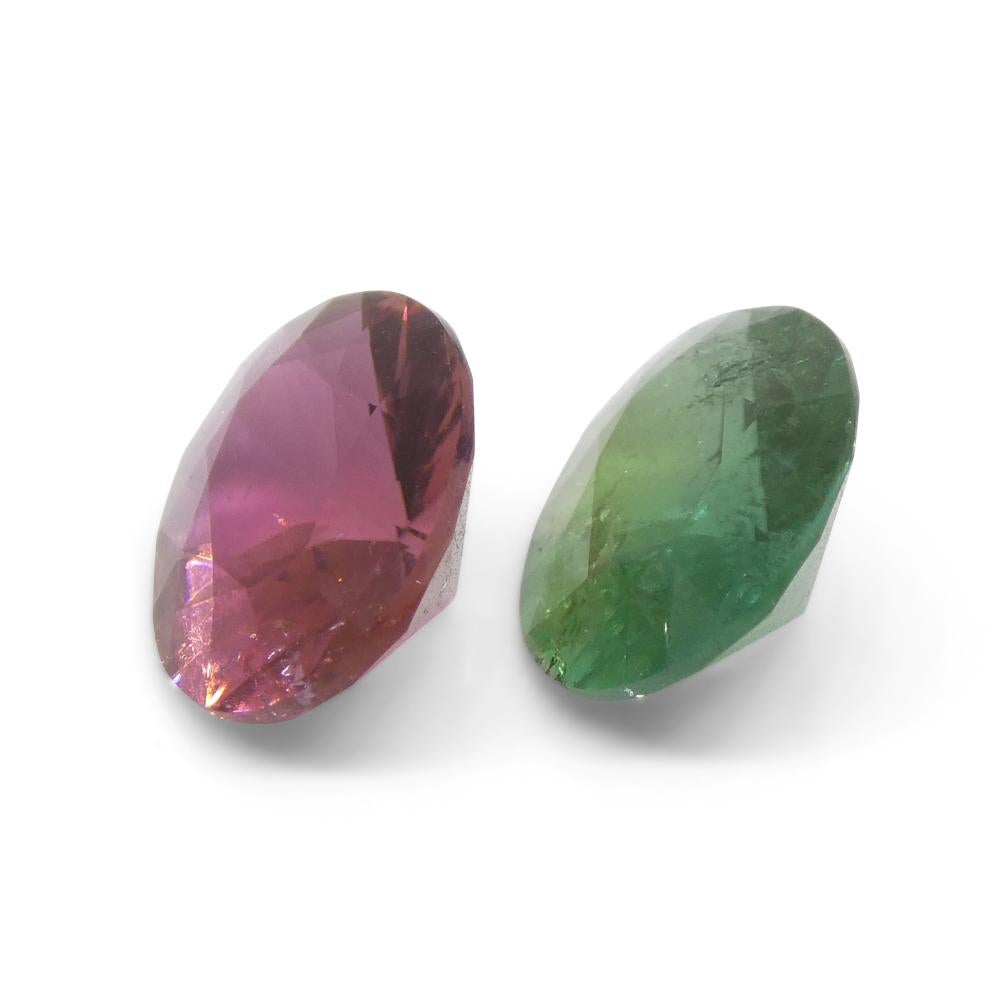 3.91ct Pair Oval Green/Pink Tourmaline from Brazil For Sale 2