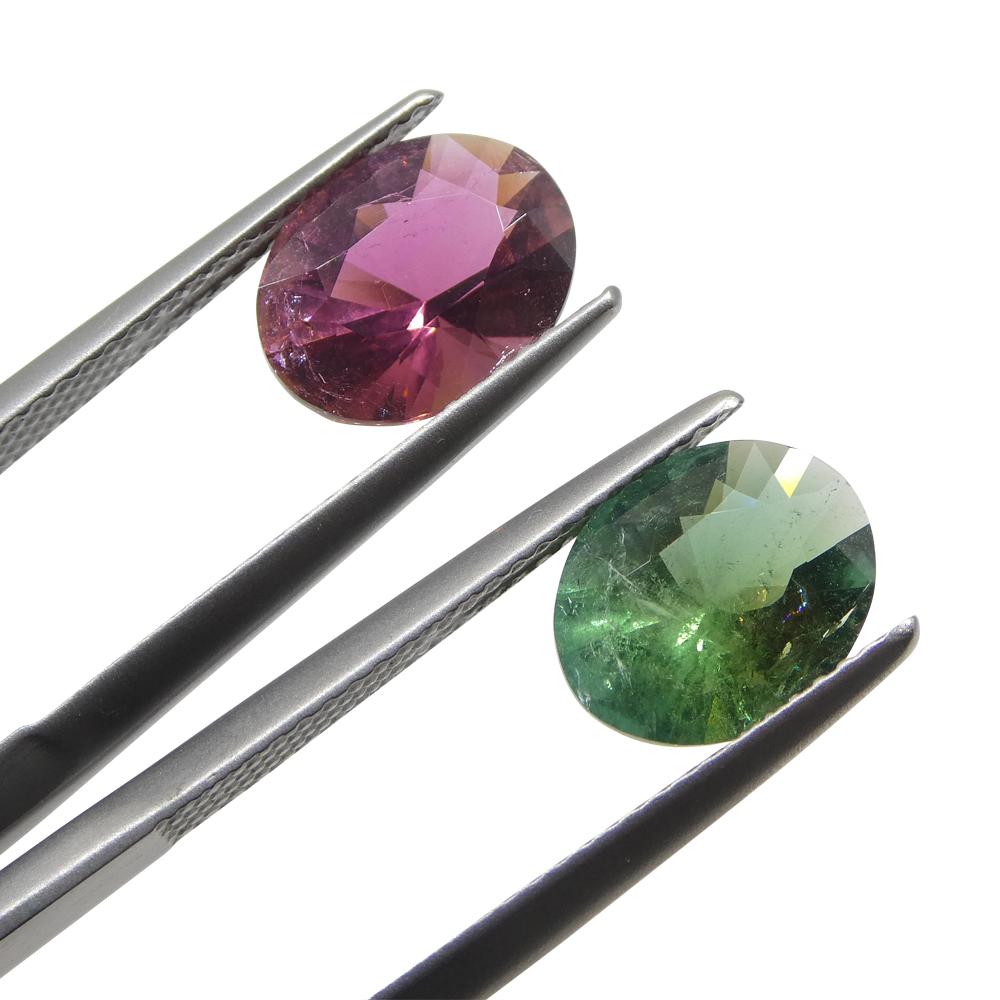 Brilliant Cut 3.91ct Pair Oval Green/Pink Tourmaline from Brazil For Sale