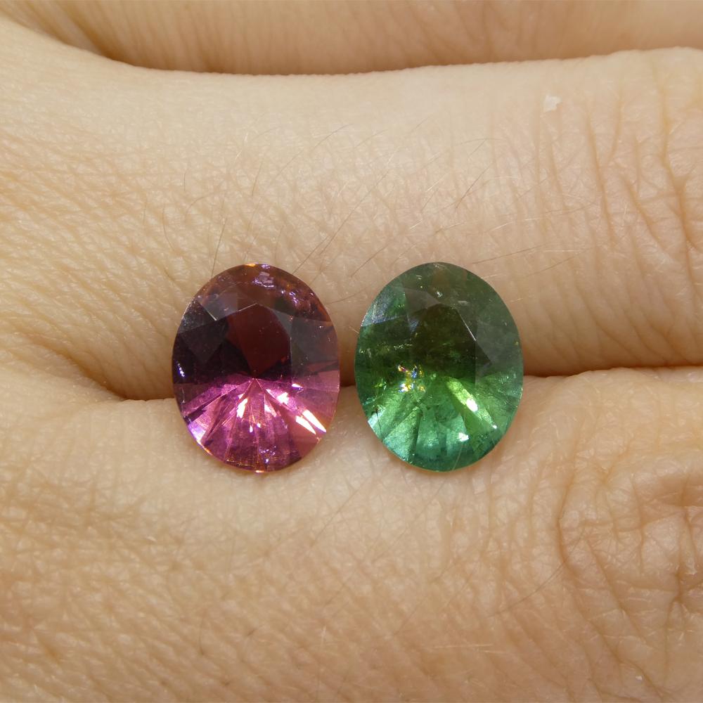 3.91ct Pair Oval Green/Pink Tourmaline from Brazil In New Condition For Sale In Toronto, Ontario