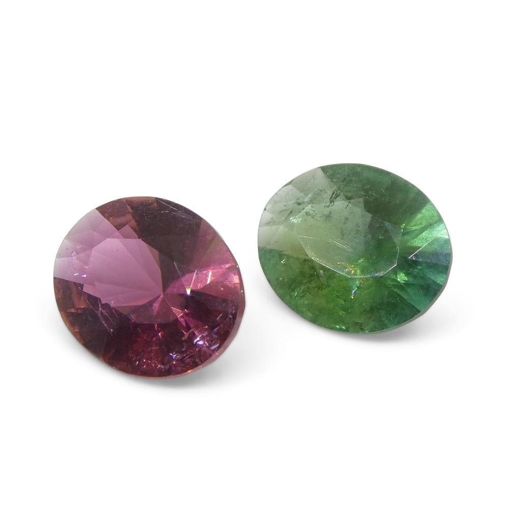 3.91ct Pair Oval Green/Pink Tourmaline from Brazil For Sale 1