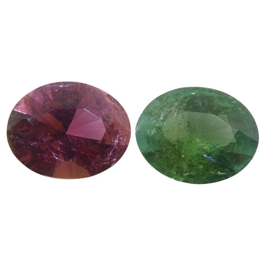 3,91 Karat Paar ovaler grüner/Rosafarbener Turmalin aus Brasilien