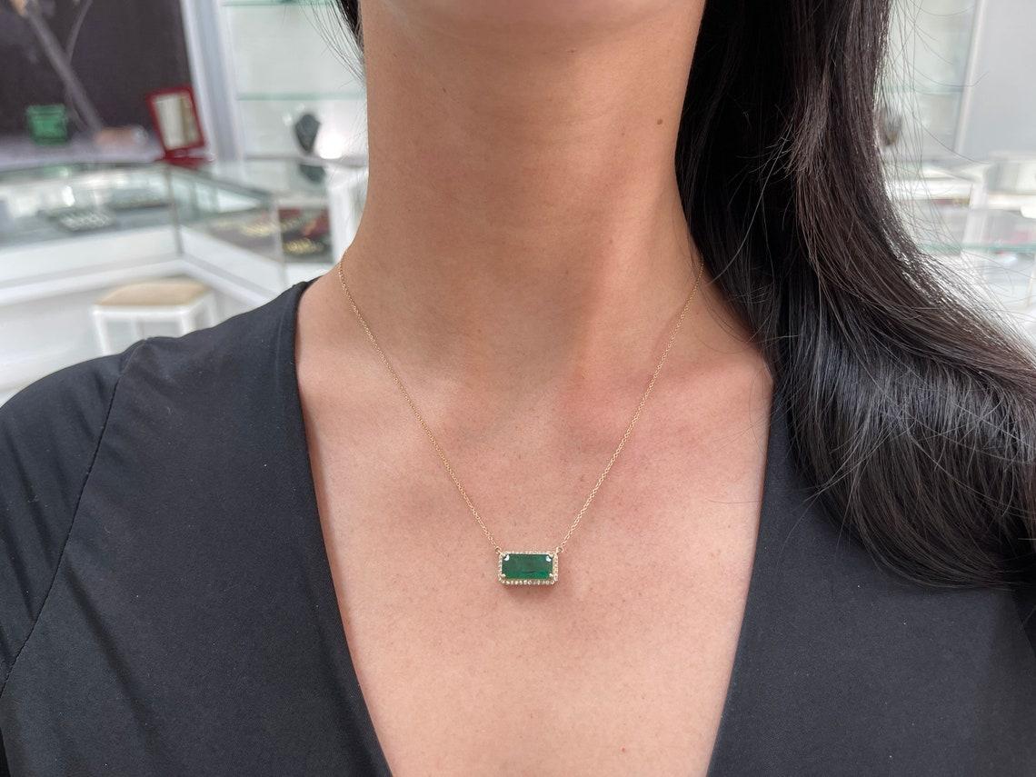Women's 3.91tcw 14K Emerald & Diamond Halo Necklace For Sale