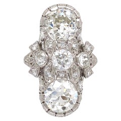 3.92 Carat Double Diamond Platinum Art Deco Cocktail Ring Fine Estate Jewelry