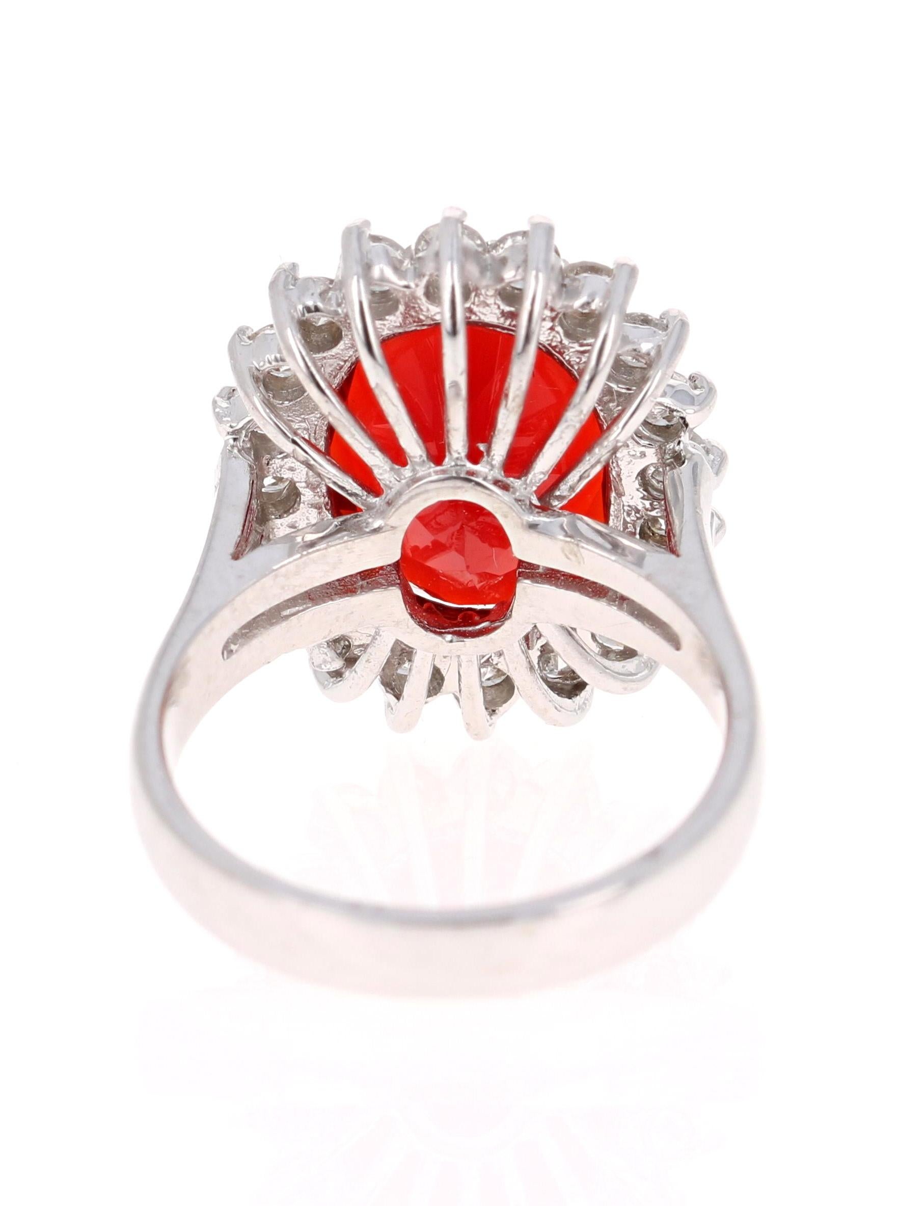 Contemporary 3.92 Carat Fire Opal Diamond White Gold Cocktail Ring For Sale