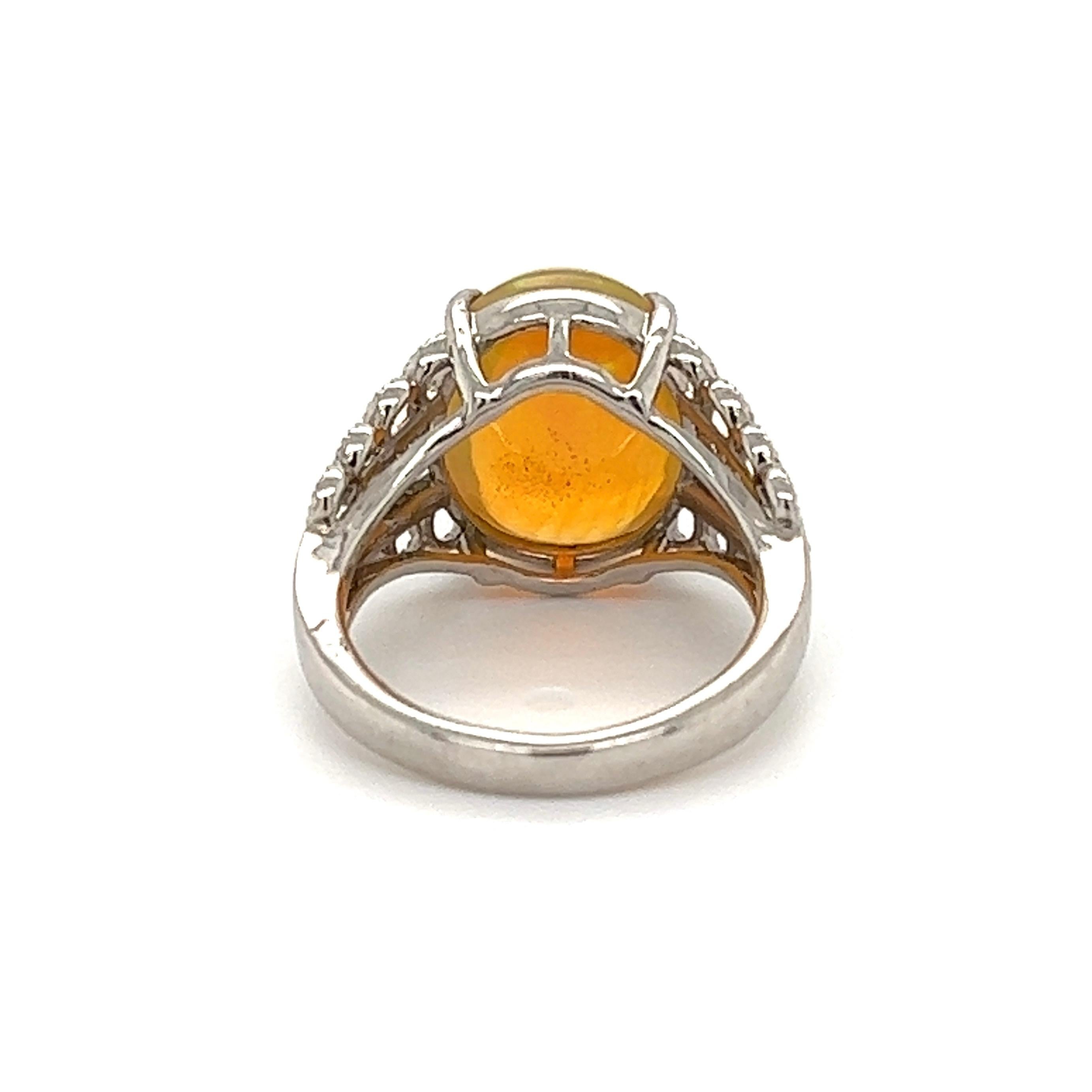 Mixed Cut 3.92 Carat Jelly Opal and Diamond Platinum Ring For Sale