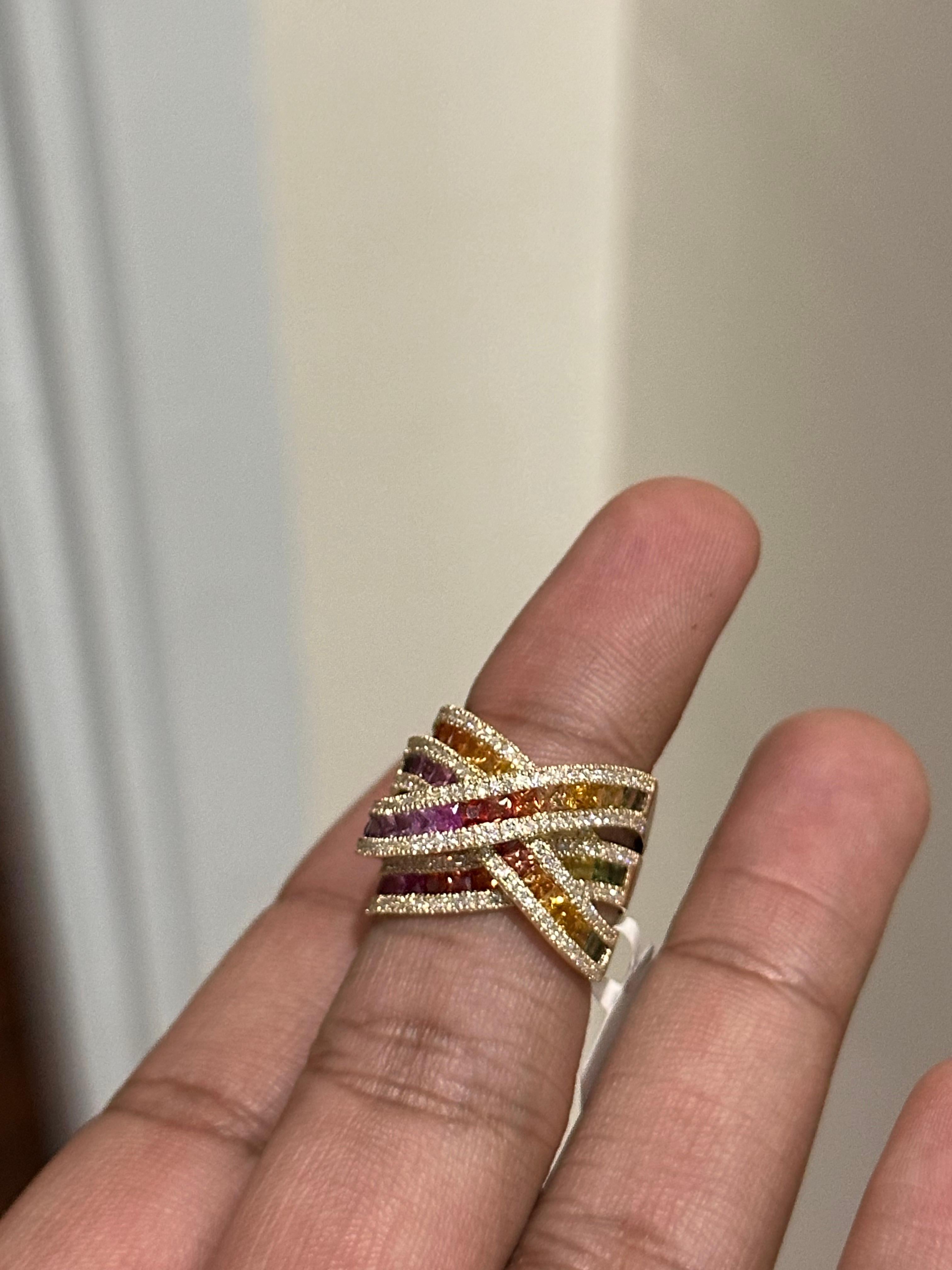 Art Deco 3.92 Carat Multi-Sapphire Cocktail Ring For Sale