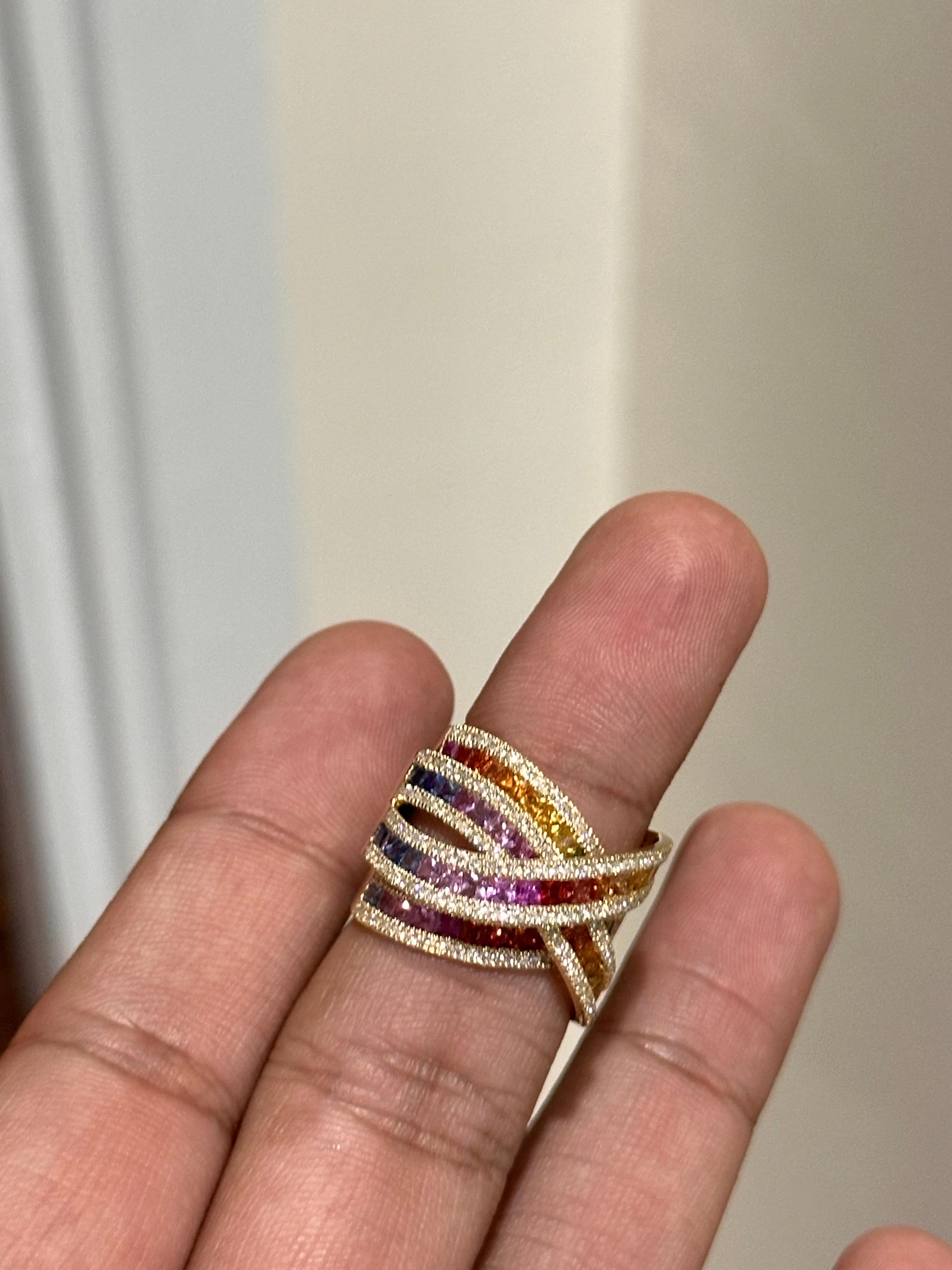 Square Cut 3.92 Carat Multi-Sapphire Cocktail Ring For Sale