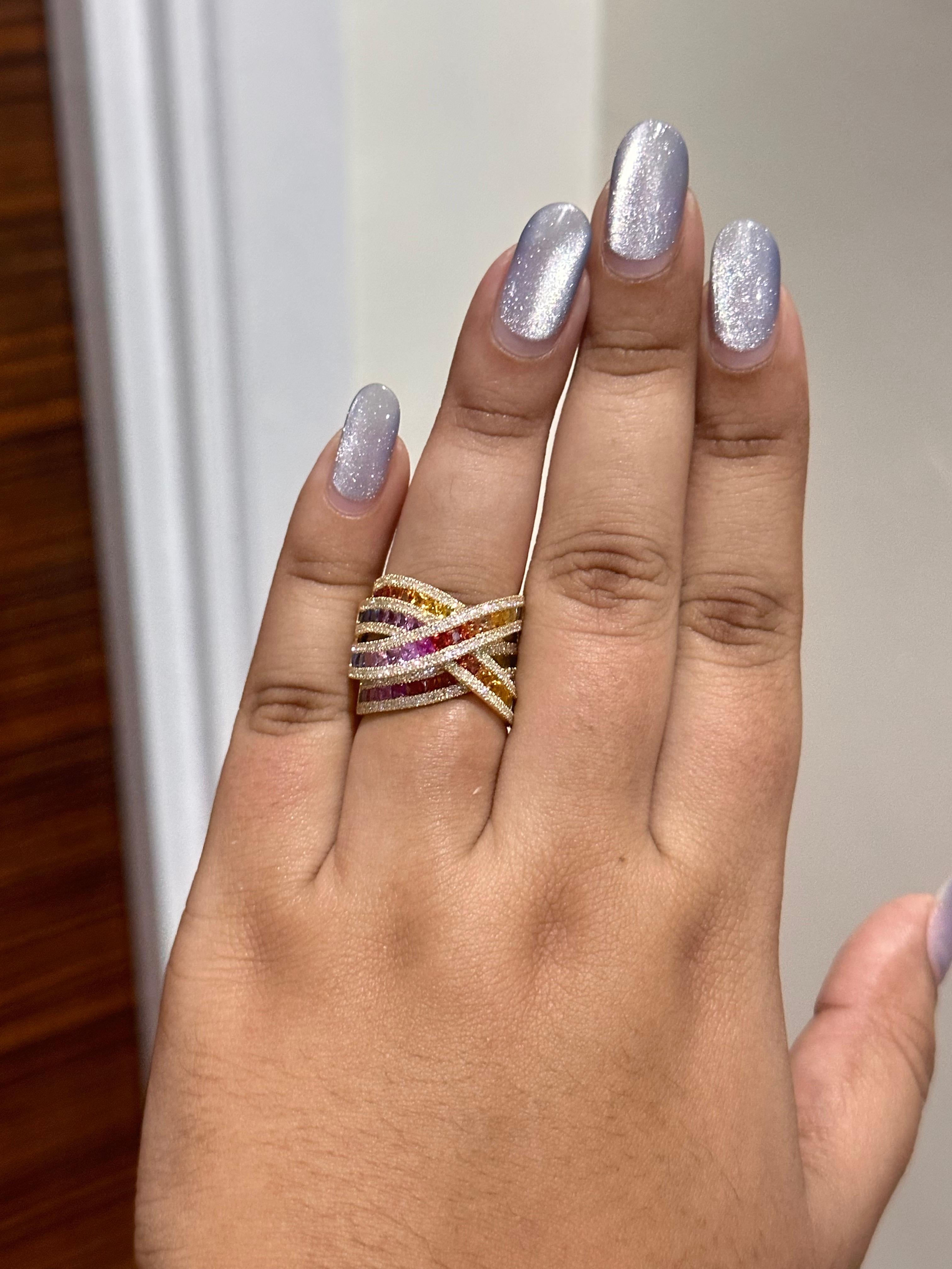 3.92 Carat Multi-Sapphire Cocktail Ring In New Condition For Sale In Bangkok, TH