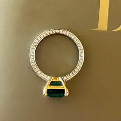 3.92 Carat Natural Emerald 18 Karat White Gold Diamonds Art Deco Collection Rin