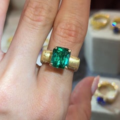 3.92 Carat Natural Emerald Diamond 18 Karat Yellow Gold Ring "Sahara" by D&A