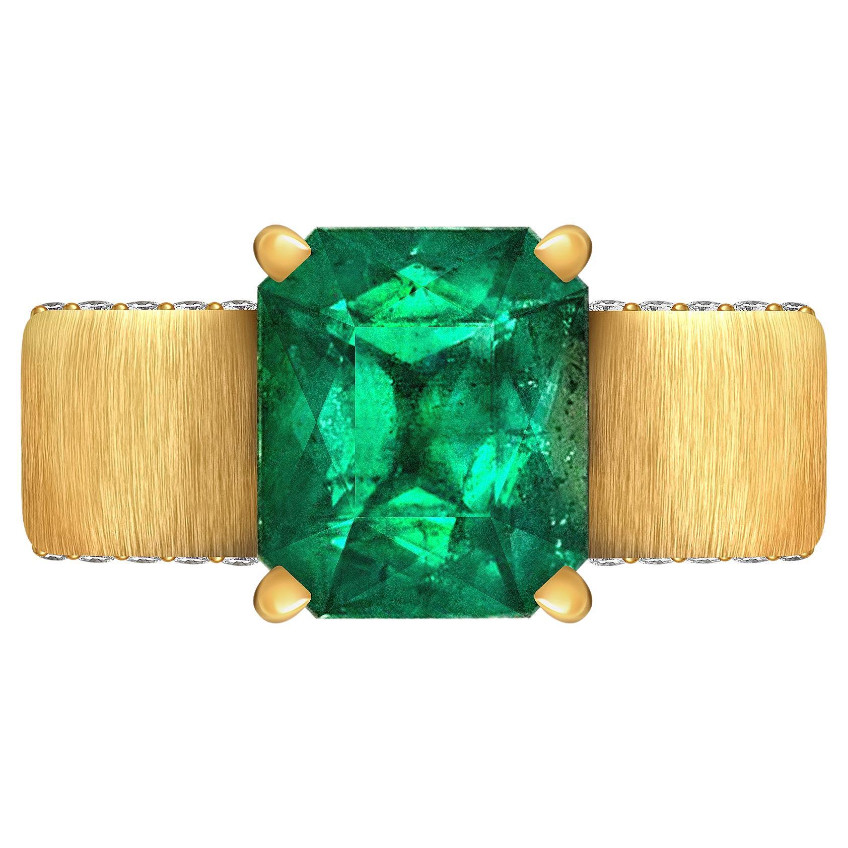 3.92 Carat Natural Emerald Diamond 18 Karat Yellow Gold Ring "Sahara" by D&A For Sale