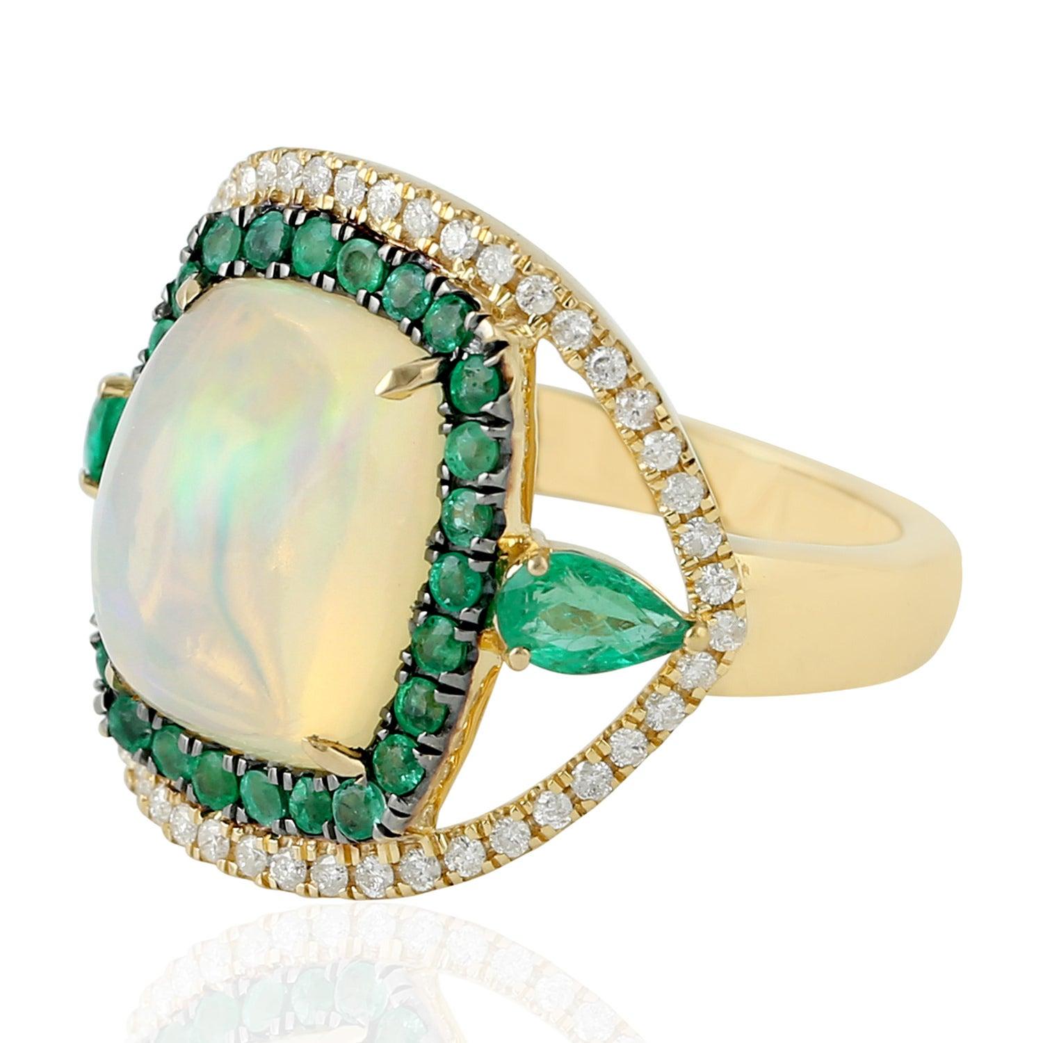For Sale:  3.92 Carat Opal Emerald 18 Karat Gold Diamond Ring 2