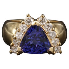 Anello di fidanzamento con tanzanite naturale e diamante da 3,92 carati, raro taglio trilione