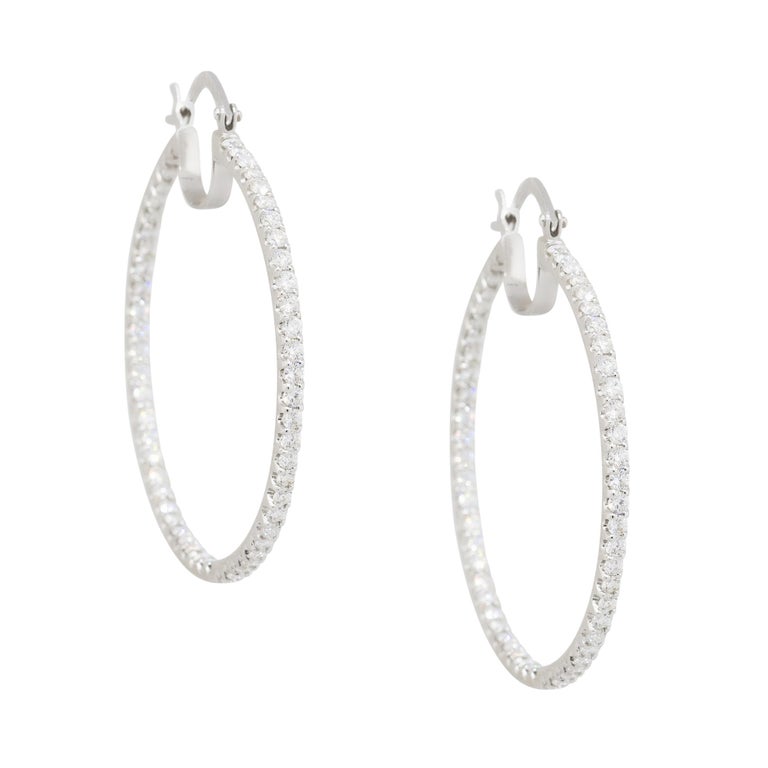 3.92 Carat Round Diamond Inside Out Hoop Earrings 14 Karat in Stock For ...