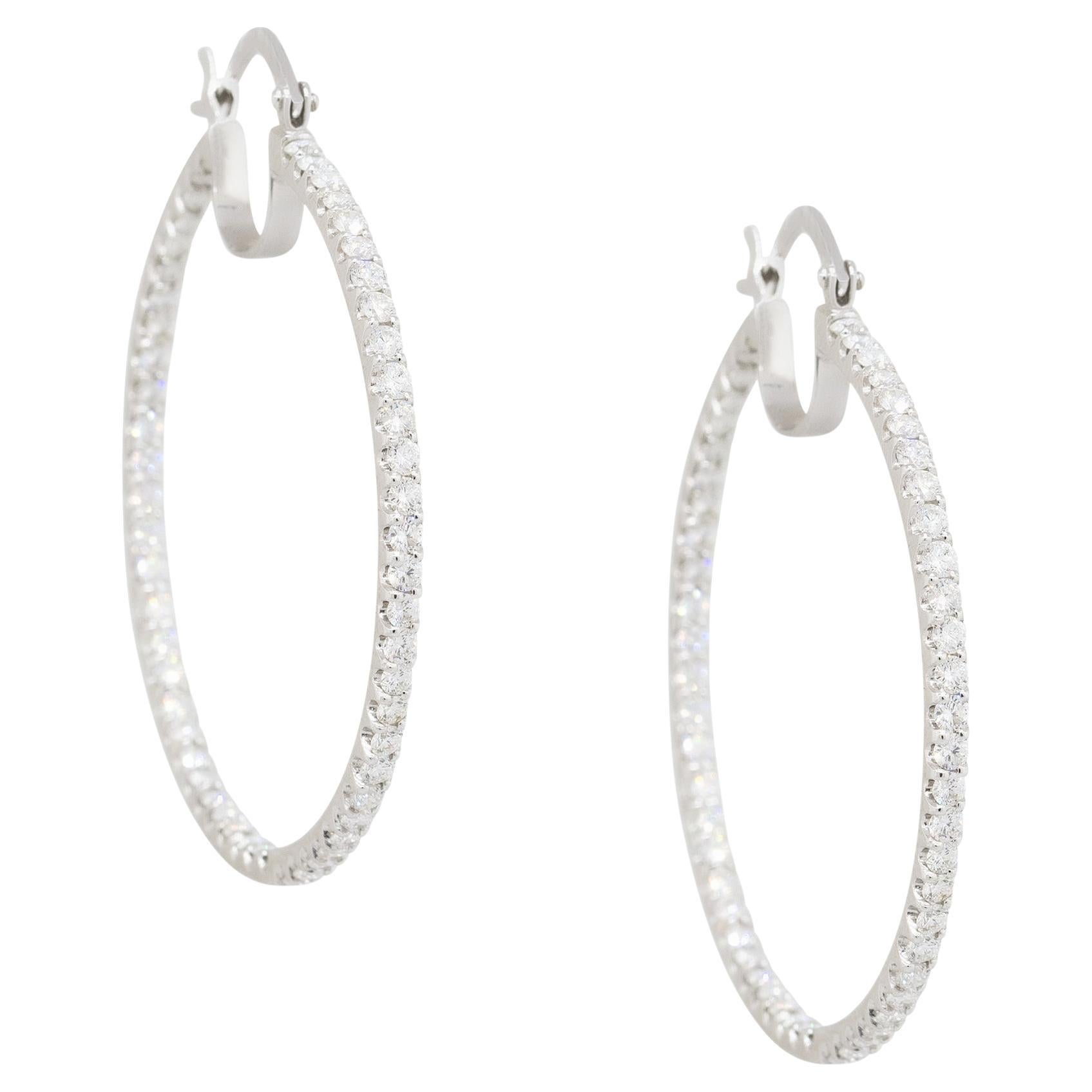 3.92 Carat Round Diamond Inside Out Hoop Earrings 14 Karat in Stock For Sale