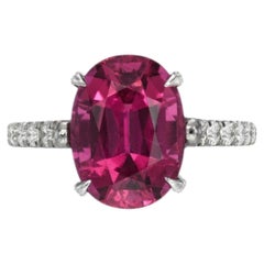 3.92 Carat Rubellite Tourmaline Oval Diamond Cocktail Ring in Platinum - Merkaba